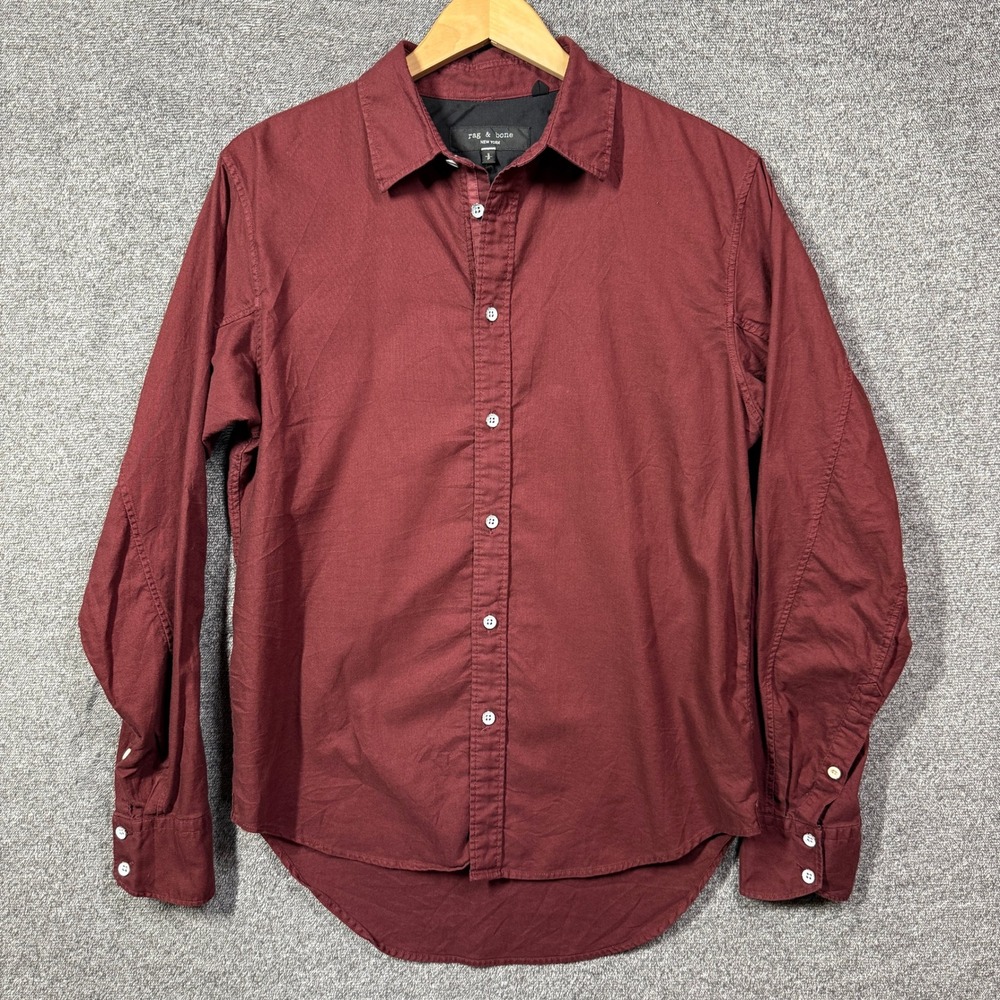 Rag & Bone Shirt Mens S Long Sleeve Button Down Burgundy Maroon Cotton